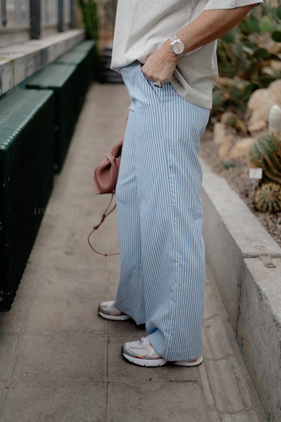 Les Jumelles OBJLisa Wide Pants Cloud Dancer/cornflower