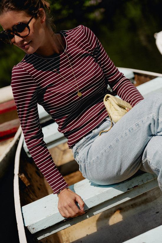 les jumelles SLFAnna LS shirt met ronde hals vijg/sneeuwwit