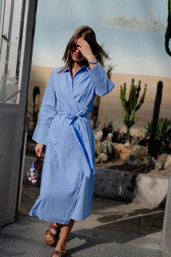 Les Jumelles SLFAviana LS Midi Wrap Dress Cornflower Blue