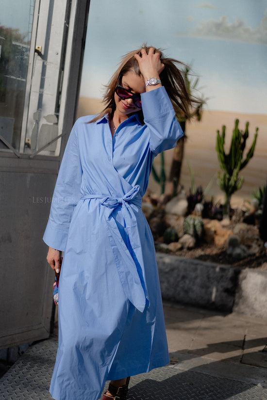 Les Jumelles SLFAviana LS Midi Wrap Dress Cornflower Blue