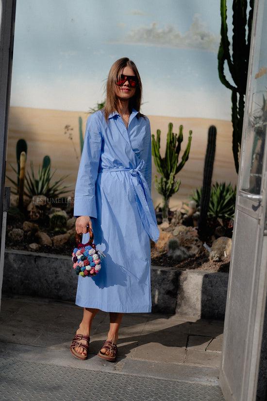les jumelles SLFAviana LS midi wrap dress cornflower blue