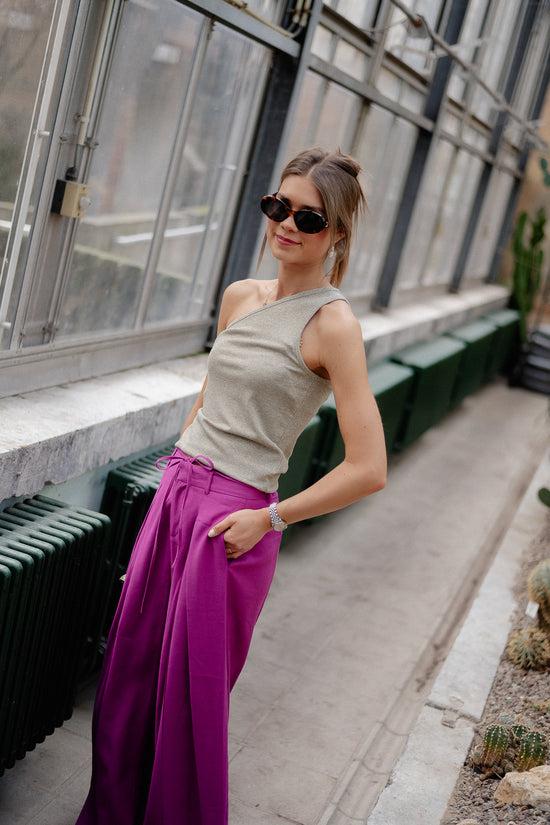 Les Jumelles SLFAya One Shoulder Glitter Top Oatmeal Golden