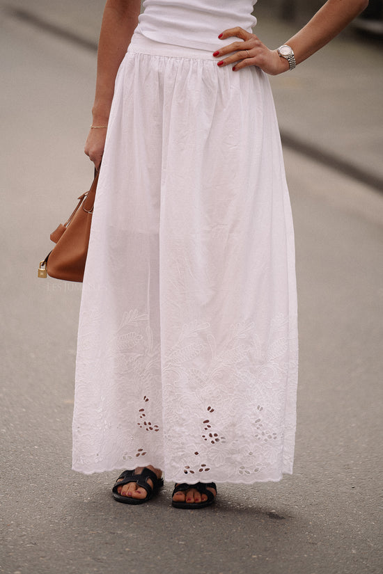 Les Jumelles SLFDahlia HW Ankle Broderie Skirt White