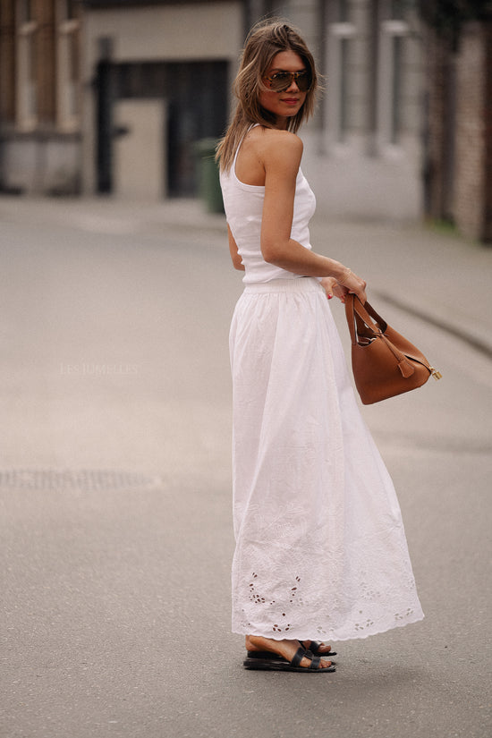 Les Jumelles SLFDahlia HW Ankle Broderie Skirt White