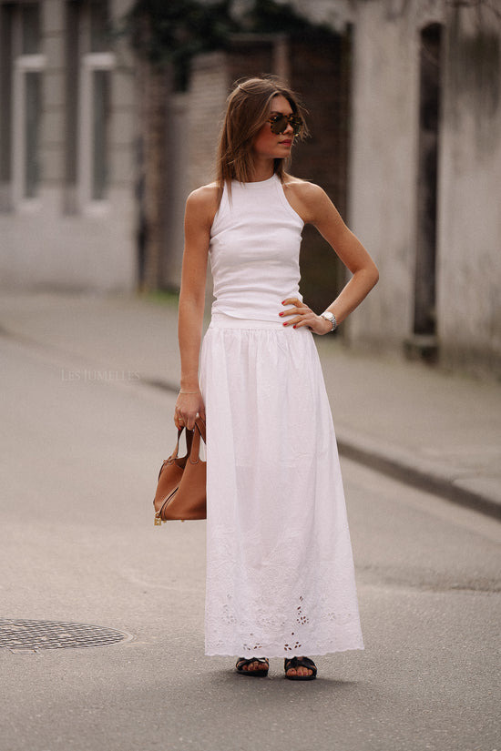 les jumelles SLFDahlia HW ankle broderie skirt white