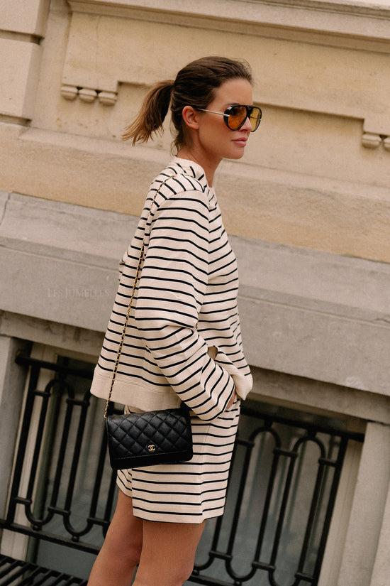 Les Jumelles SLFElise HW Gestreepte Shorts Zwart/ecru