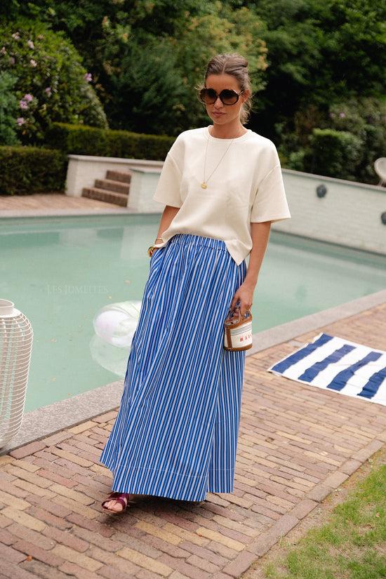 Les Jumelles SLFFia HW Striped Ankle Skit Skirt Dazzling Blue/bright White
