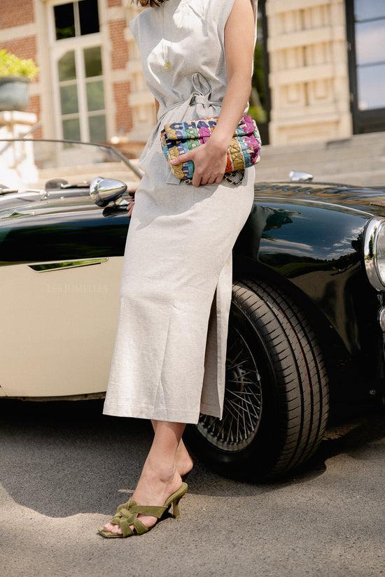 Les Jumelles SLFHalley Shoulderpad Ankle Dress Light Grey Melange