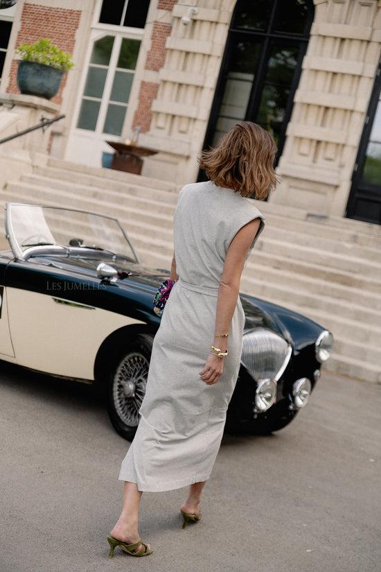 Les Jumelles SLFHalley Shoulderpad Ankle Dress Light Grey Melange