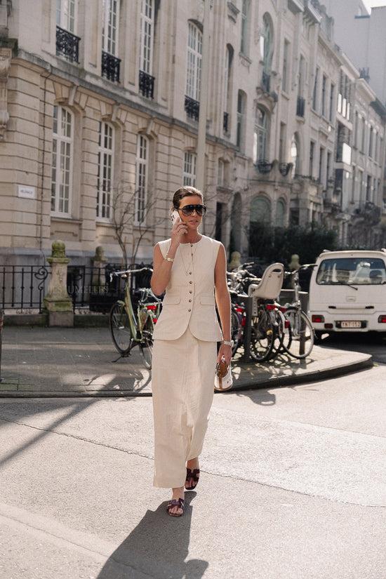 Les Jumelles SLFIluna HW Ankle Slit Skirt Sandshell