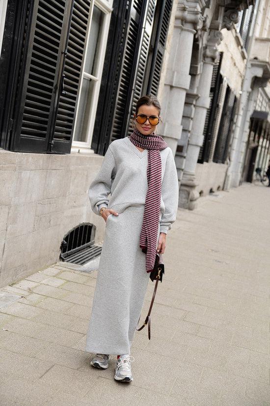 Les Jumelles SLFJamila LS V-neck Sweat Light Grey Melange