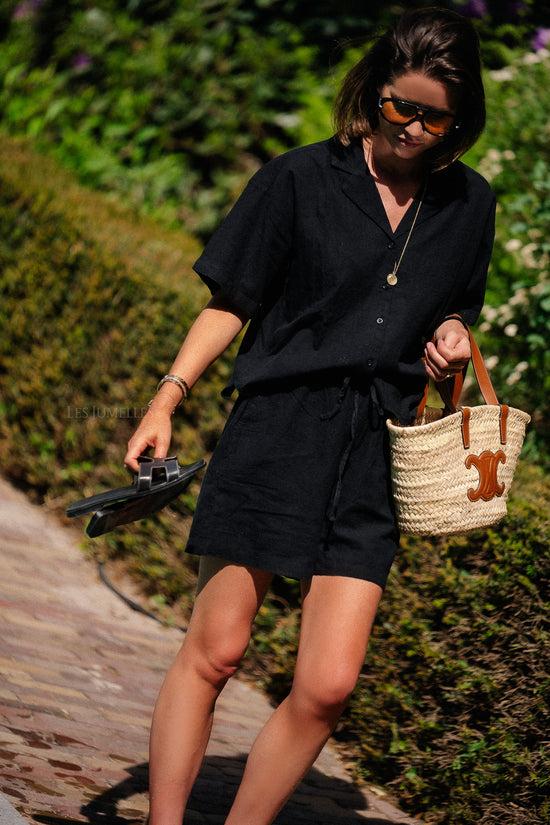 les jumelles SLFLuisa 2/4 linnenmix revers overhemd zwart