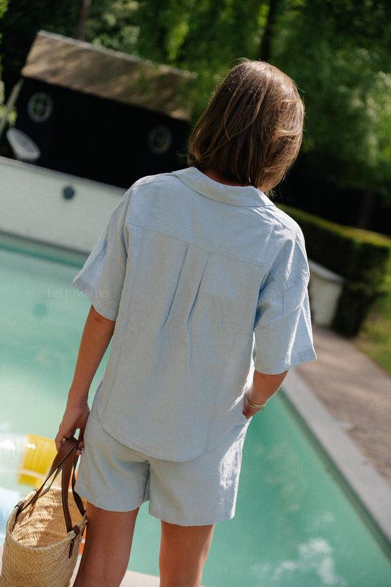 Les Jumelles SLFluisa 2/4 Linnenmix Reversshirt Kasjmierblauw