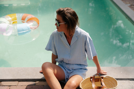 Les Jumelles SLFluisa 2/4 Linnenmix Reversshirt Kasjmierblauw