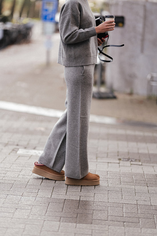 Les Jumelles SLFNukki MW Gebreide Broek Medium Grijs Melange