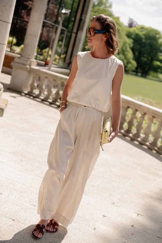 Les Jumelles VIEtni HW Wijde Broek Superlicht Melange