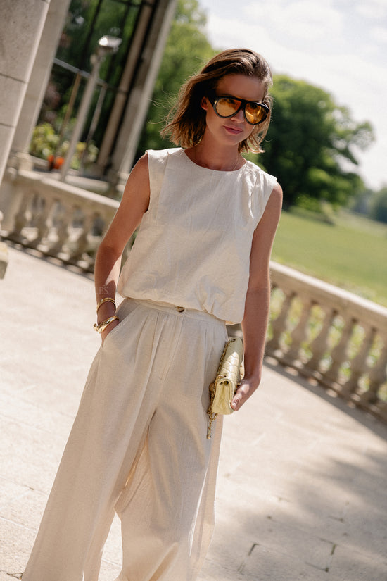 les jumelles VIEtni O-hals korte top superlicht melange