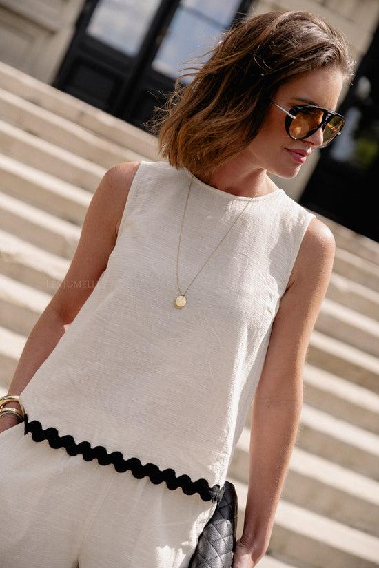 les jumelles VIManda wavy O-neck top birch/black beauty