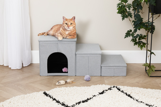 lifa living Dierentrap met opslagruimte Verwelkom je harige vrienden in een wereld van gemak en comfort met onze Dierentrap met opslagruimte. Dit innovatieve accessoire voor huisdieren dient een drieledig doel: huisdieren gemakk