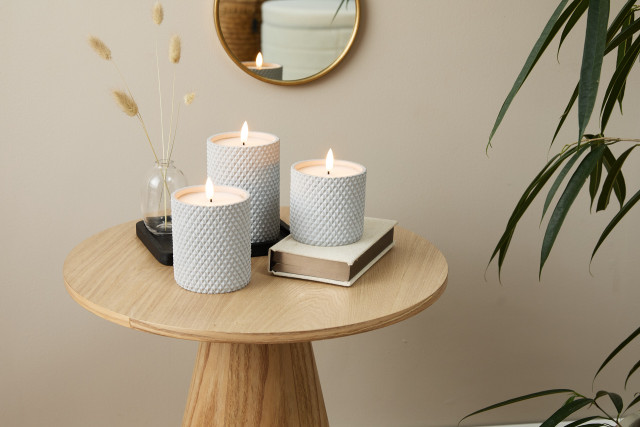 lifa living LED kaars set/3 met cementen incl. timer kabel lichtgrijs