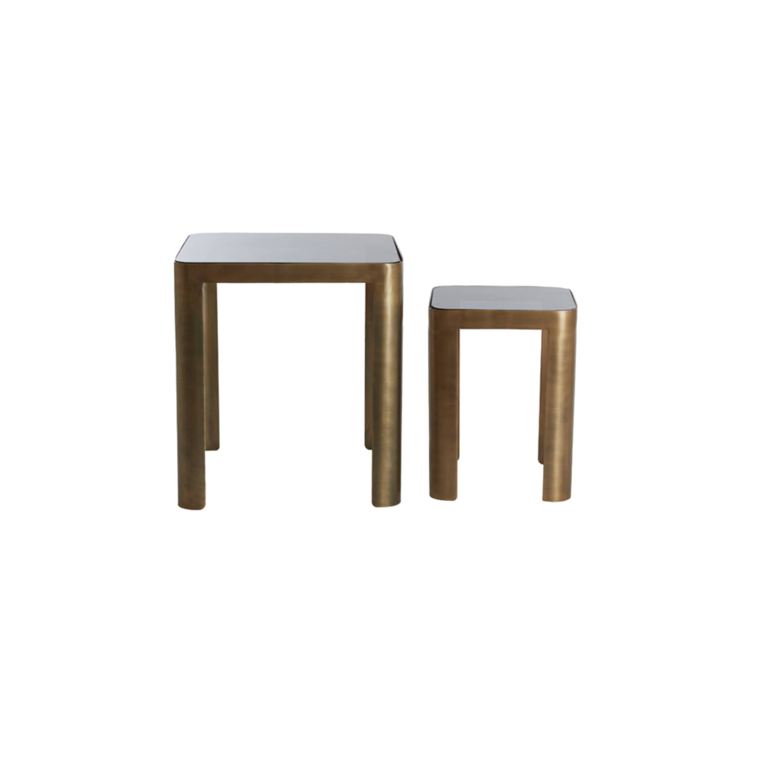 light & living Bijzettafel S/2 30x30x40+45x45x50 cm OXE ant. br+smoke gl