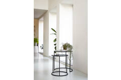 Light & Living Bijzettafel S/2 Ø40x45+Ø50x52 Cm DUARTE Glas Zwart-mat Zwart