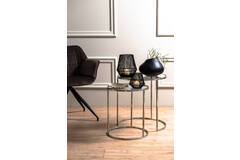 Light & Living Bijzettafel S/2 Ø40x45+Ø50x52 Cm DUARTE Nikkel+glas