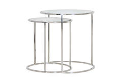 Light & Living Bijzettafel S/2 Ø40x45+Ø50x52 Cm DUARTE Nikkel+glas
