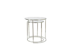Light & Living Bijzettafel S/2 Ø40x45+Ø50x52 Cm DUARTE Nikkel+glas