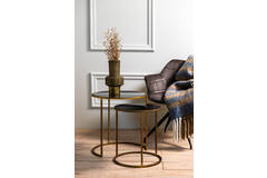 Light & Living Bijzettafel S/2 Ø40x45+Ø50x52 Cm DUARTE Smoke Glas-goud