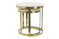 Light & Living Bijzettafel S/2 Ø41x46+Ø49x52 Cm PERLATO Marmer Wit+ant Brns