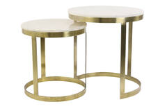 Light & Living Bijzettafel S/2 Ø41x46+Ø49x52 Cm PERLATO Marmer Wit+ant Brns