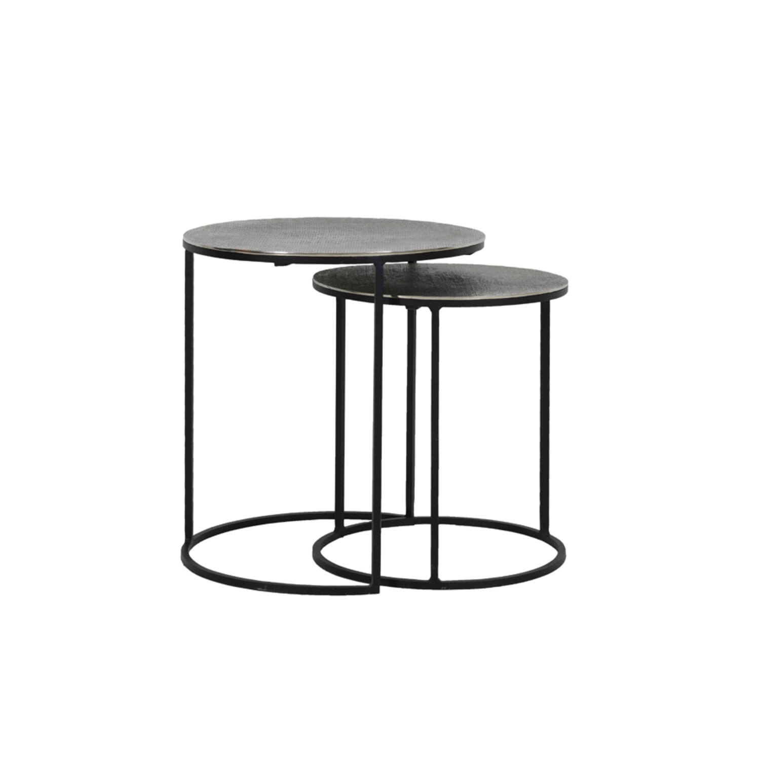 Light & Living Bijzettafel S/2 Ø41x46+Ø49x52 Cm RENGO Relief Antiek Lood