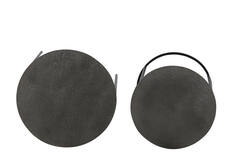 Light & Living Bijzettafel S/2 Ø41x46+Ø49x52 Cm RENGO Relief Zwart Nikkel