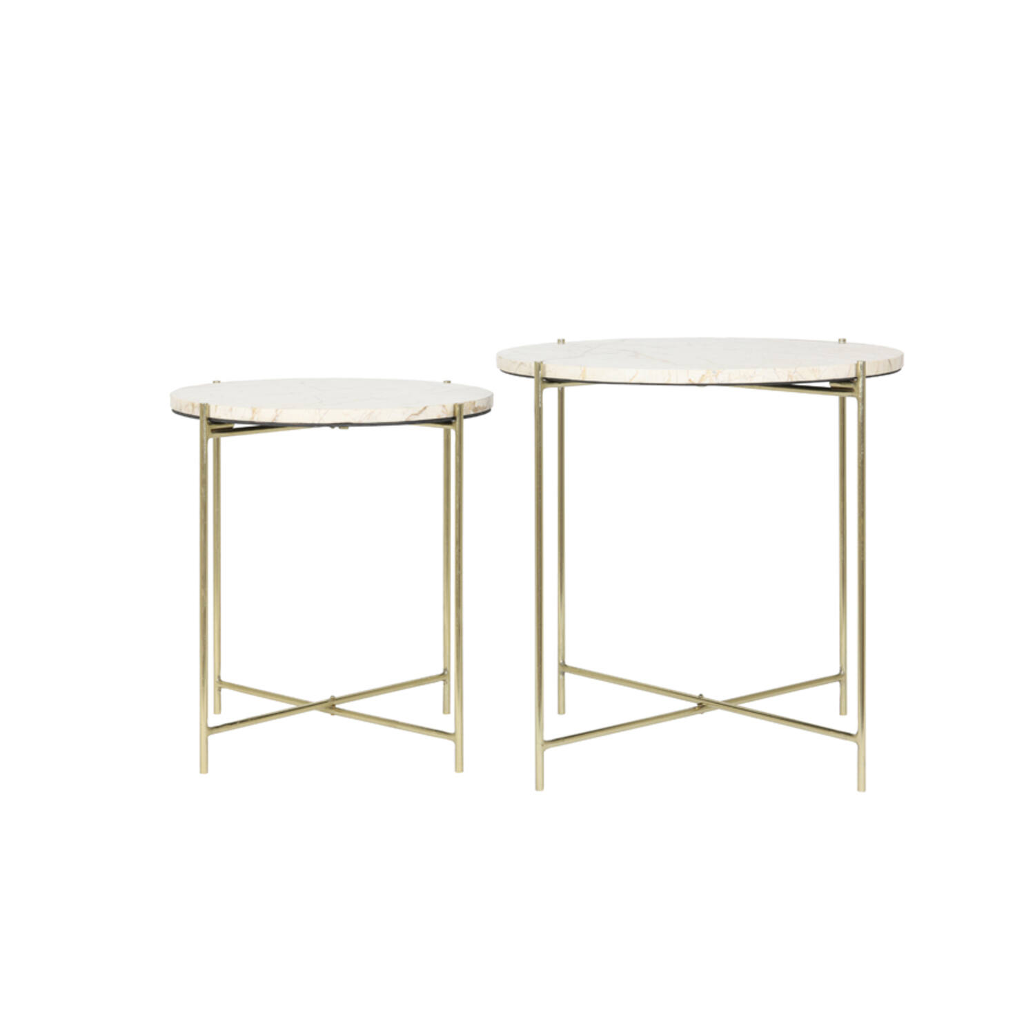 light & living Bijzettafel S/2 Ø42x45+Ø52x50 cm BESOT marmer bruin-goud