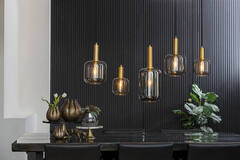 Light & Living Hanglamp 5L 110x22x32 Cm LEKAR Antiek Brons+smoke Glas