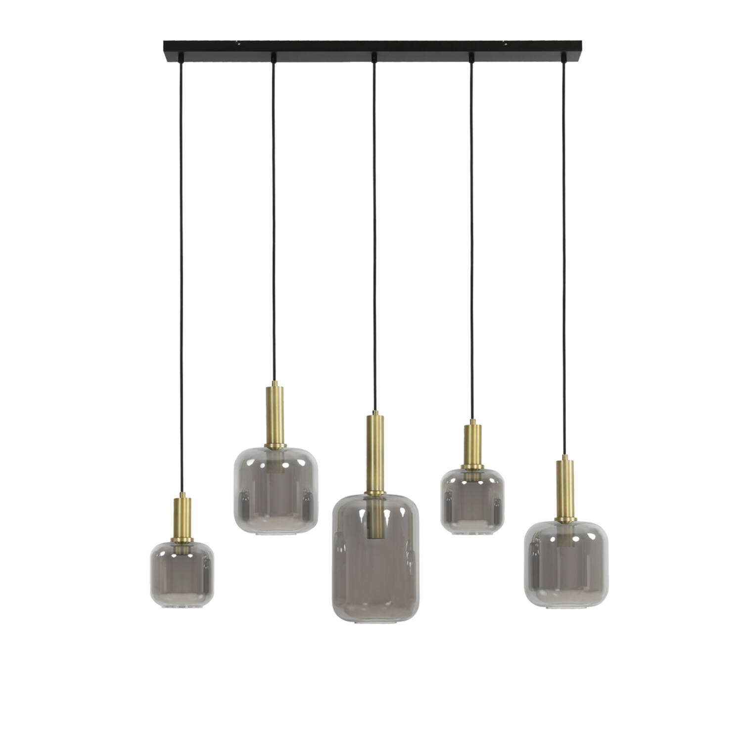 light & living Hanglamp 5L 110x22x32 cm LEKAR antiek brons+smoke glas
