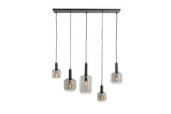 Light & Living Hanglamp 5L 110x22x32 Cm LEKAR Zwart+smoke Glas