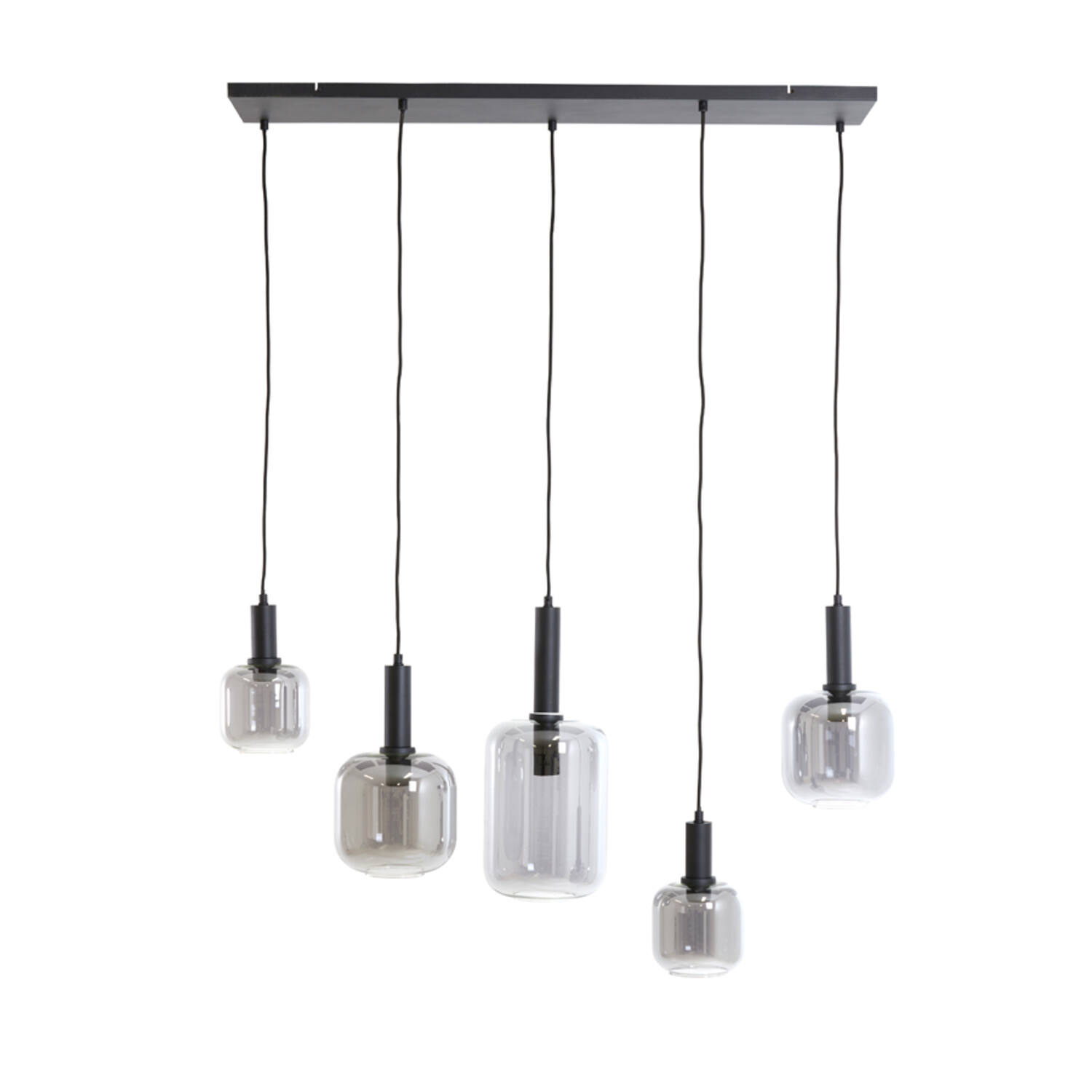 light & living Hanglamp 5L 110x22x32 cm LEKAR zwart+smoke glas