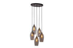 Light & Living Hanglamp 5L Ø45x36 Cm LUKARO Antiek Brons+glas Smoke