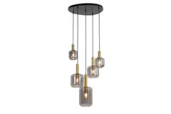 Light & Living Hanglamp 5L Ø66x80 Cm LEKAR Antiek Brons+smoke Glas