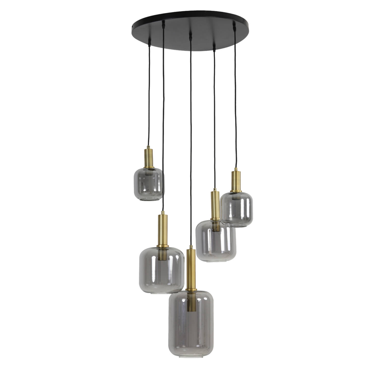 light & living Hanglamp 5L Ø66x80 cm LEKAR antiek brons+smoke glas