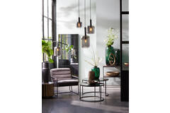 Light & Living Hanglamp Ø22x52 Cm LEKAR Zwart+smoke Glas