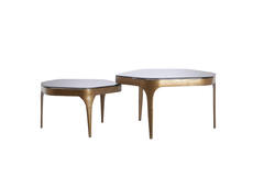 Light & Living Salontafel S/2 Max 77x70x42 Cm AVI Glas Smoke+antiek Brons