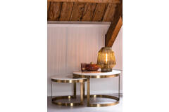 Light & Living Salontafel S/2 Ø60x40+Ø75x47 Cm PERLATO Marmer Wit-ant Brons