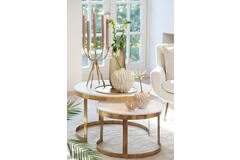 Light & Living Salontafel S/2 Ø60x40+Ø75x47 Cm PERLATO Marmer Wit-ant Brons