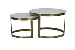 Light & Living Salontafel S/2 Ø60x40+Ø75x47 Cm PERLATO Marmer Wit-ant Brons