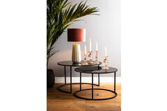 Light & Living Salontafel S/2 Ø65x39+Ø75x44 Cm DUARTE Glas Zwart-mat Zwart