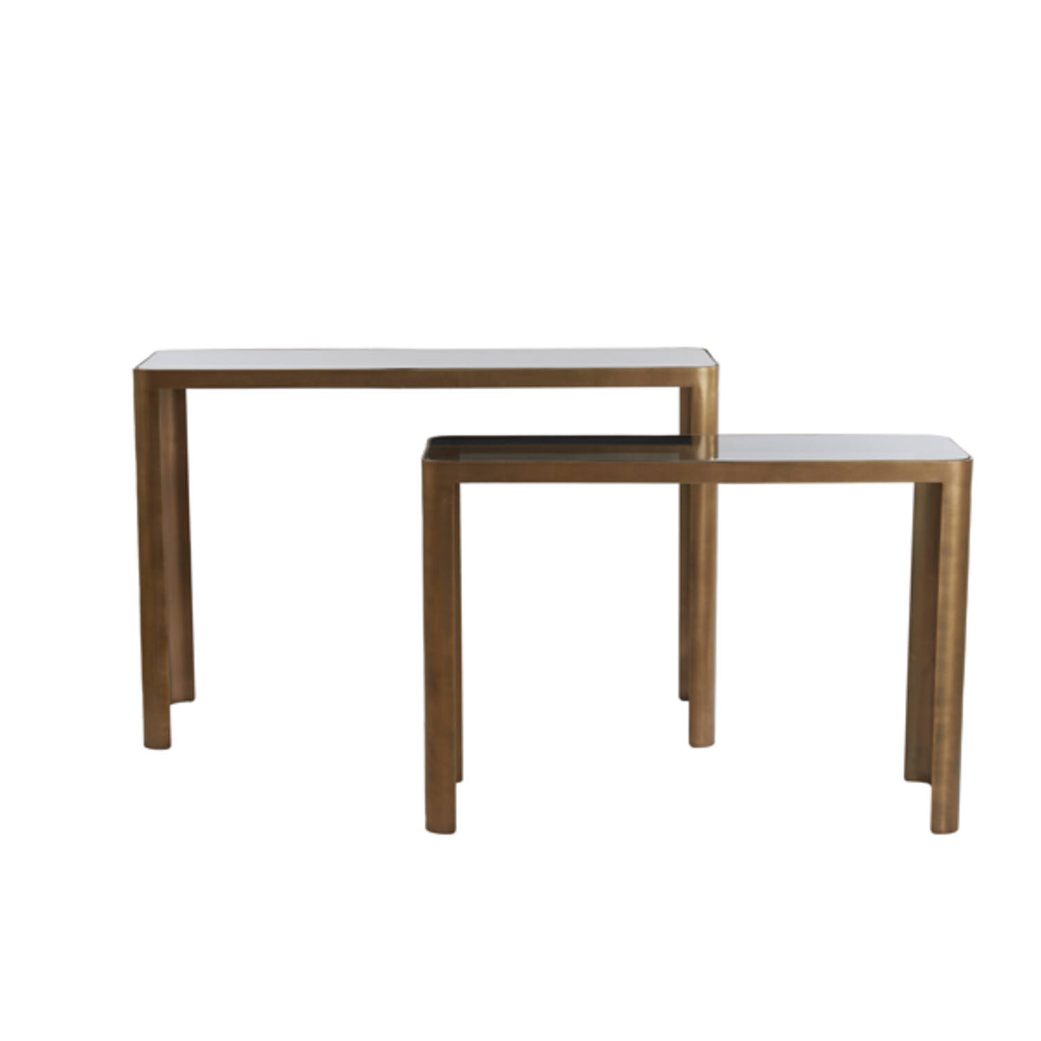 Light & Living Side Table S/2 100x30x70+120x35x80 Cm OXE Ant. Br+smoke Gl