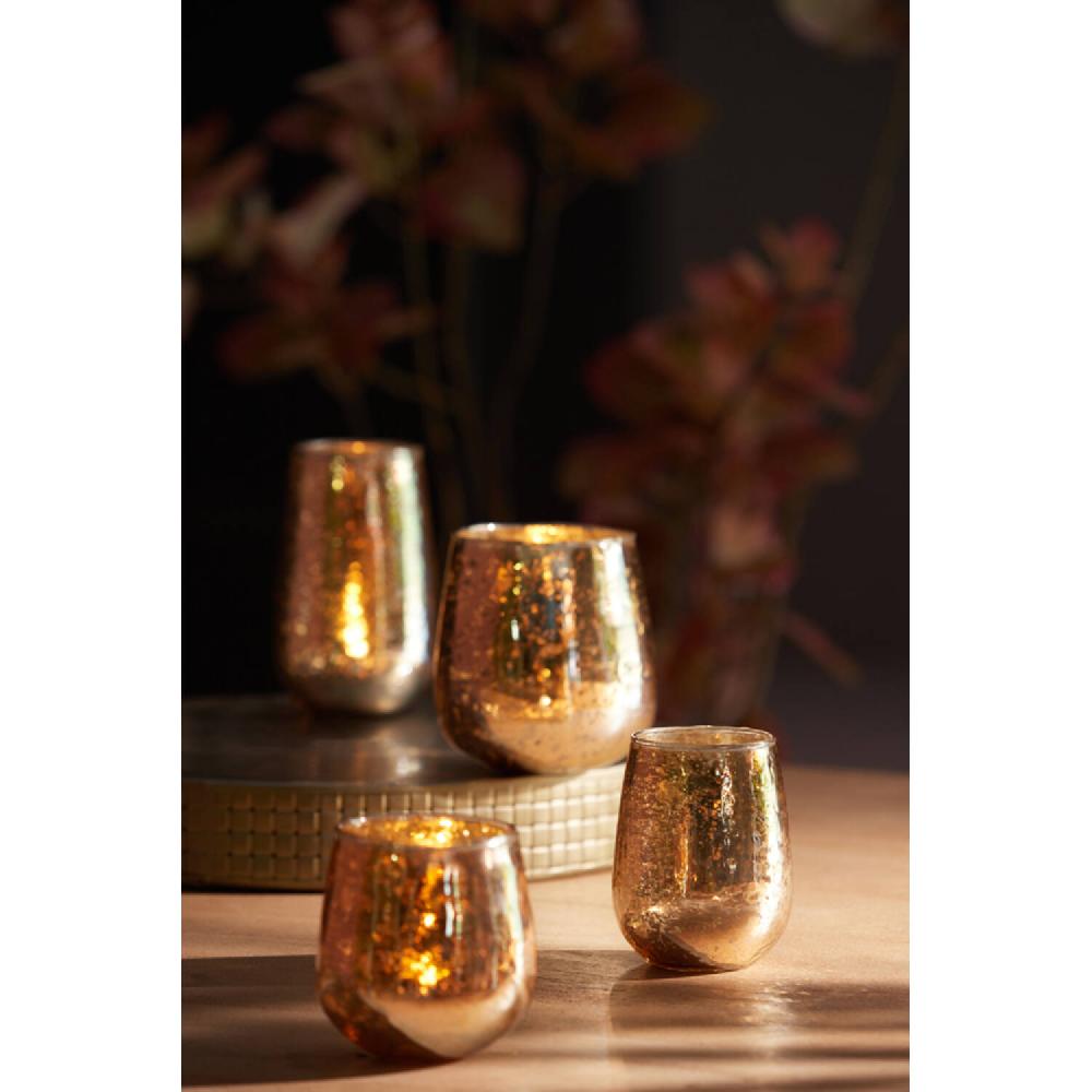 Light & Living Theelicht Ø10x10 Cm FIRO Glas Steenslag Zilver+goud